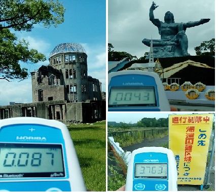 写真：広島，長崎，福島での放射線量を測定しました。