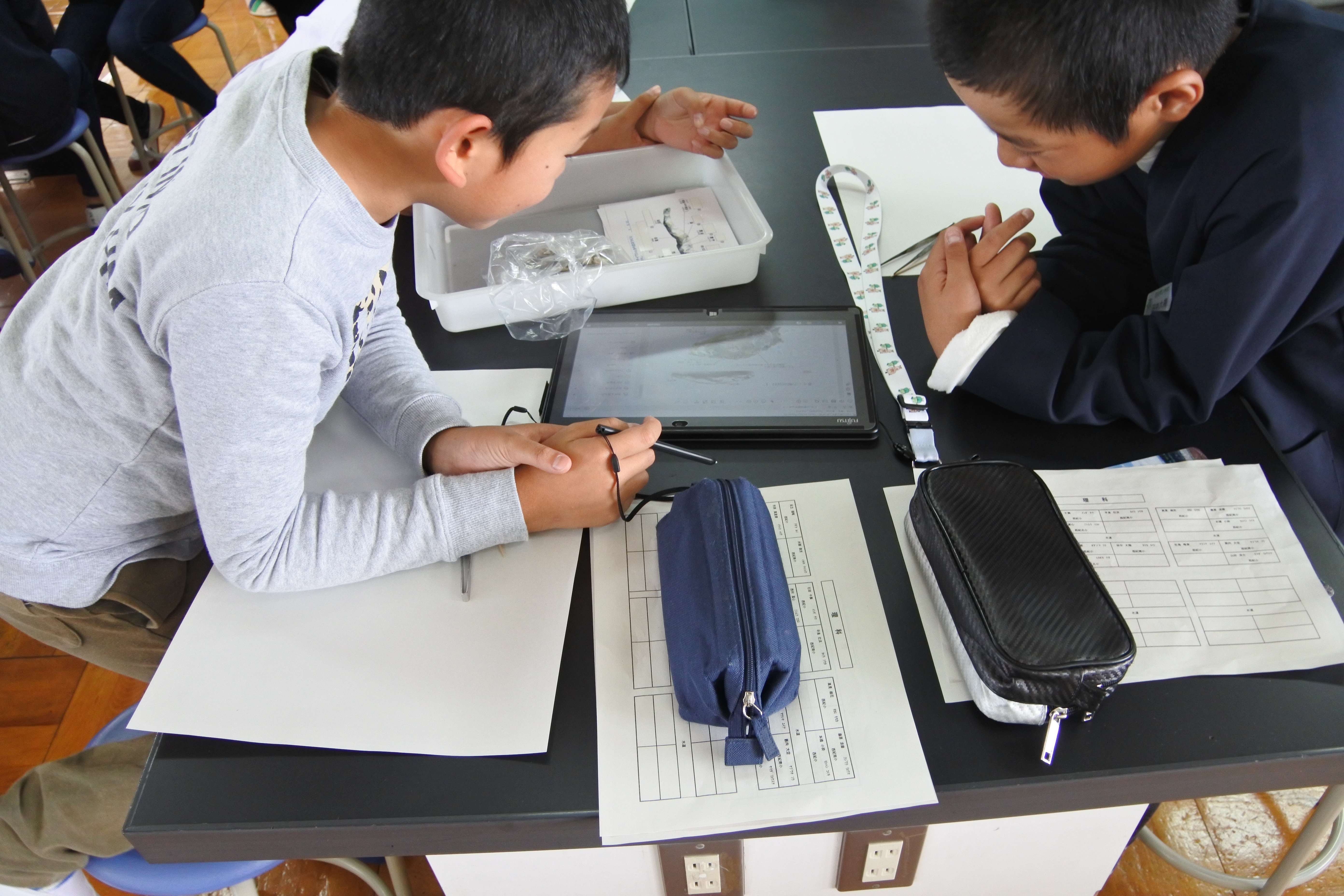 写真：中学校理科体験事業　観察をアシスト