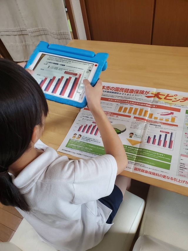 写真：タブレット端末を活用した家庭学習