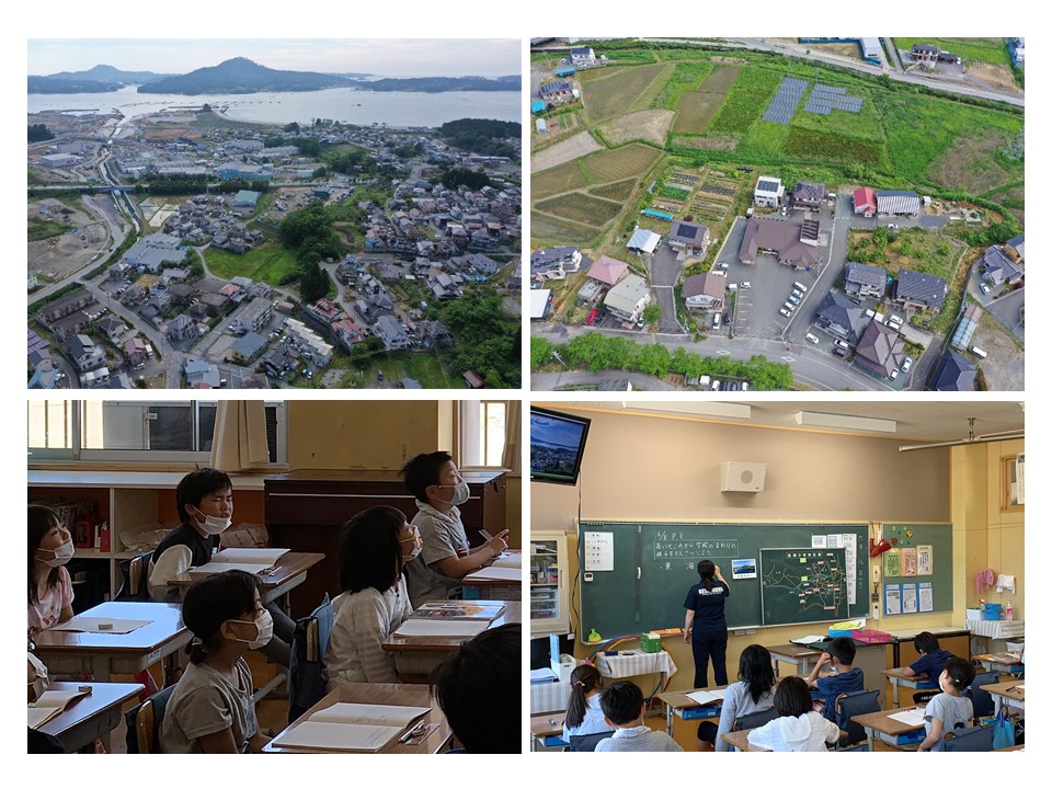 写真：社会科学習でドローン画像の活用（小学３年社会科）