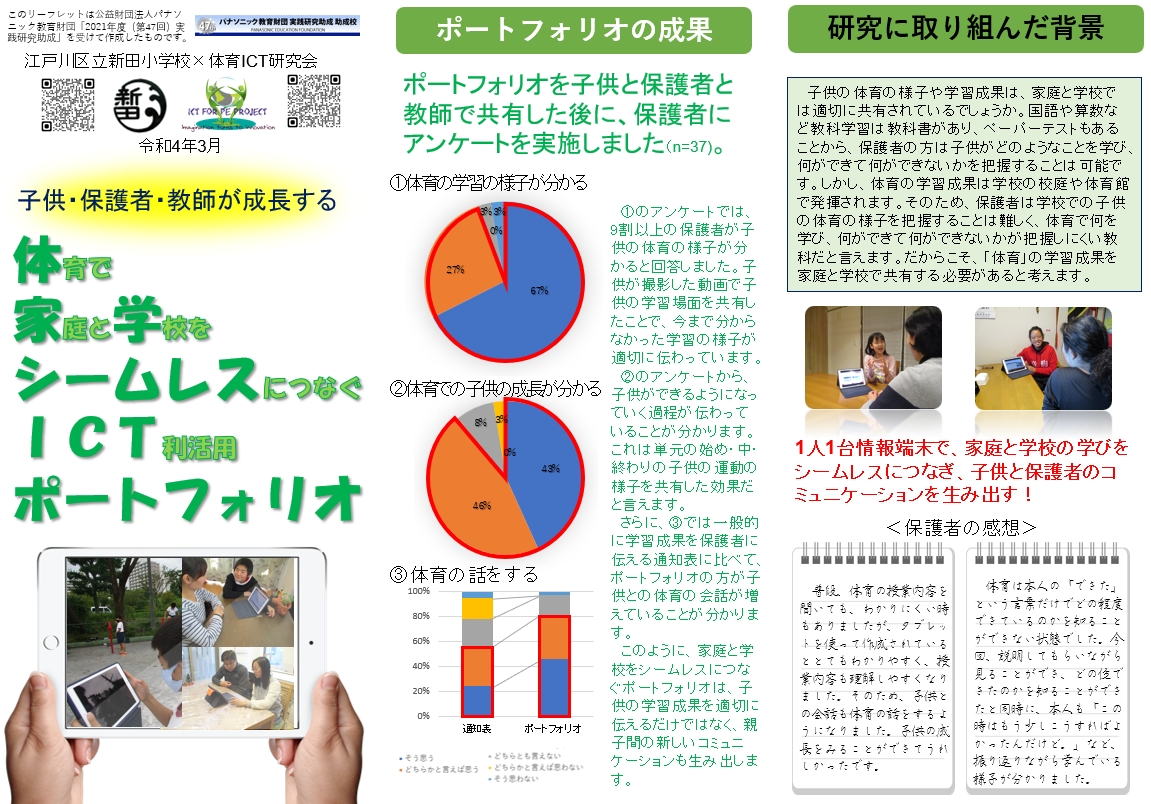 「体育で家庭と学校をシームレスにつなぐICT利活用ポートフォリオ」リーフレット