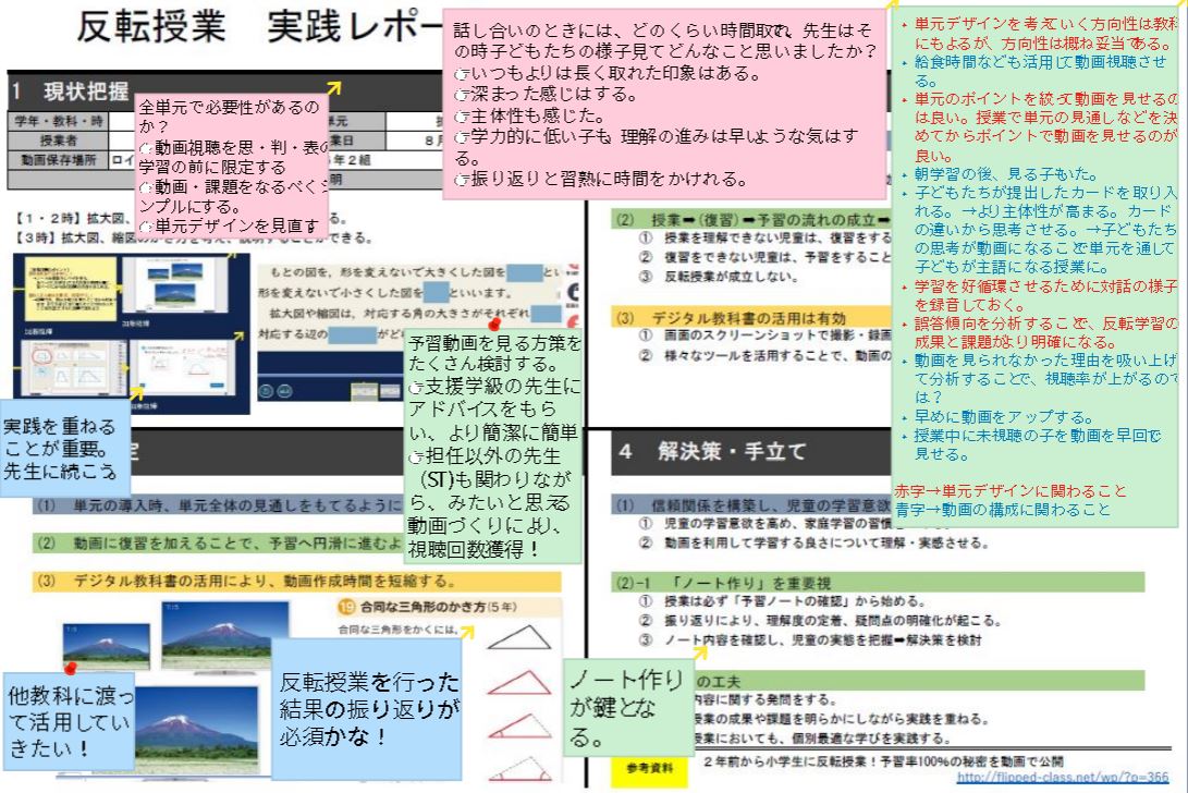 研究課題解決の取組「反転授業　実践レポート」