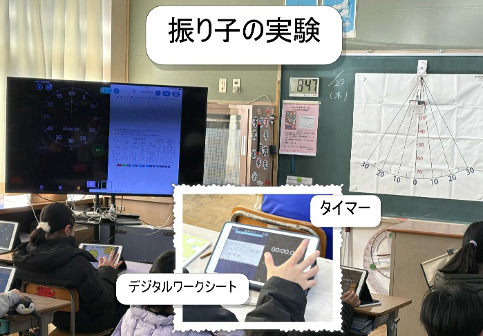 写真：ふりこの実験をiPadで１人１実験